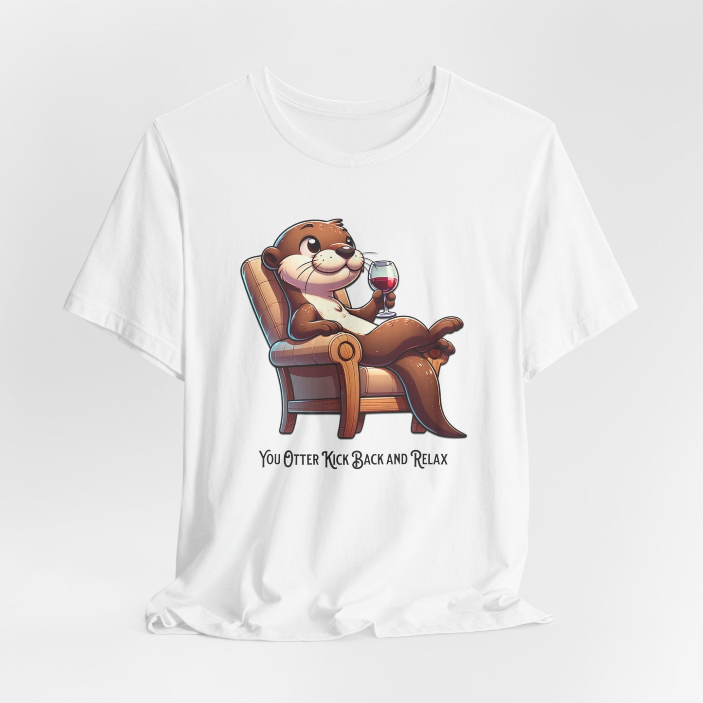 Otter Relaxing in a Chair Drinking Wine Unisex Jersey Short Sleeve Tee