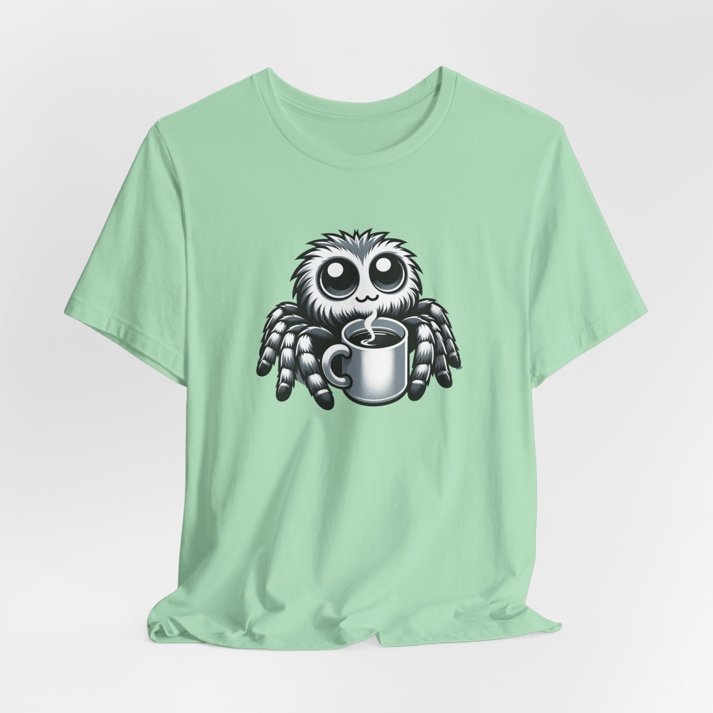 Jumping Spider Drinking Coffee Unisex Jersey Short Sleeve Tee