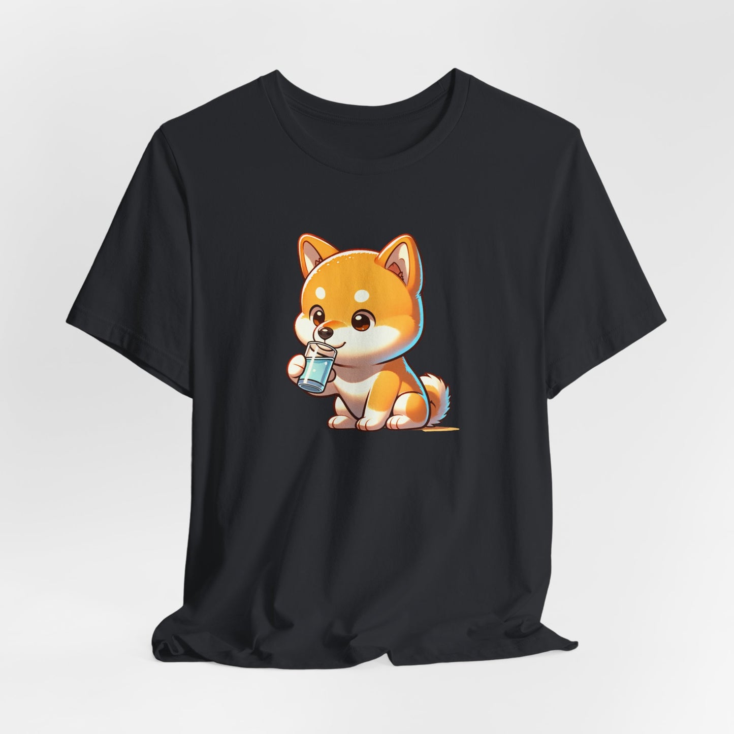 Shiba Inu Dog Drinking Coffee Unisex Jersey Short Sleeve Tee