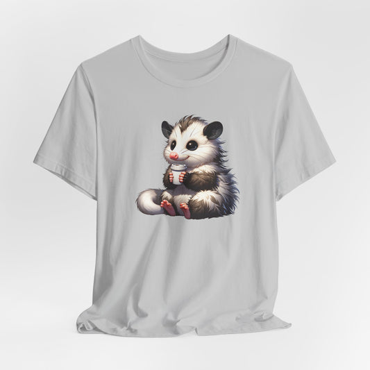 Opossum Drinking Coffee To Go Unisex Jersey Short Sleeve Tee