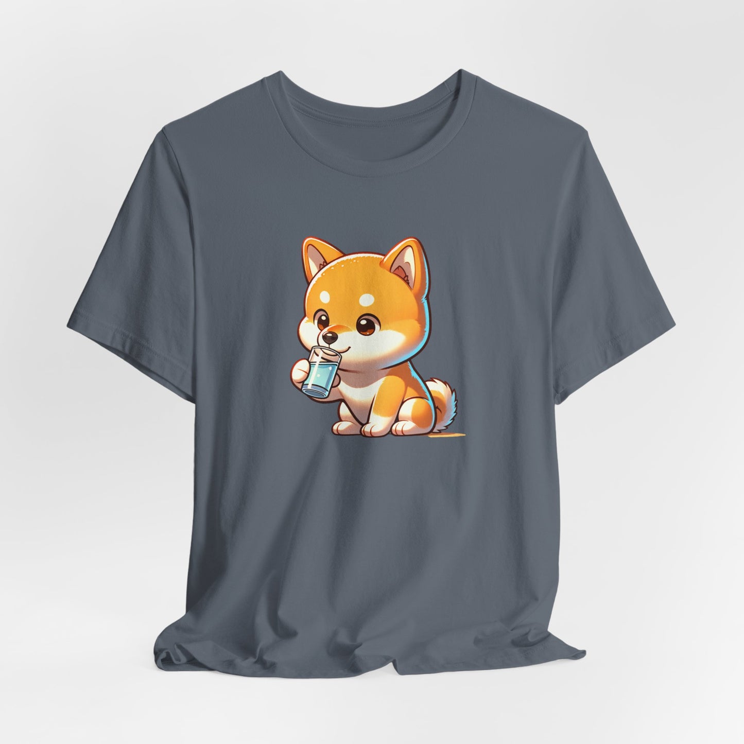 Shiba Inu Dog Drinking Coffee Unisex Jersey Short Sleeve Tee