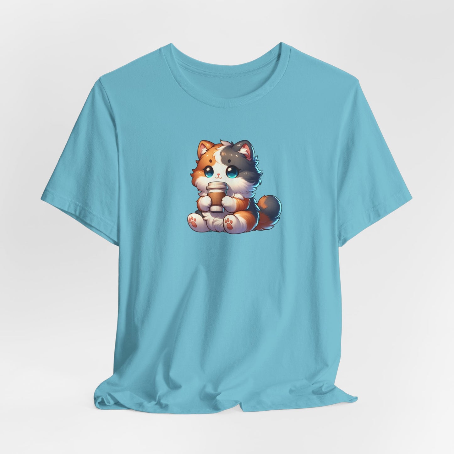 Calico Cat Drinking Coffee Unisex Jersey Short Sleeve Tee