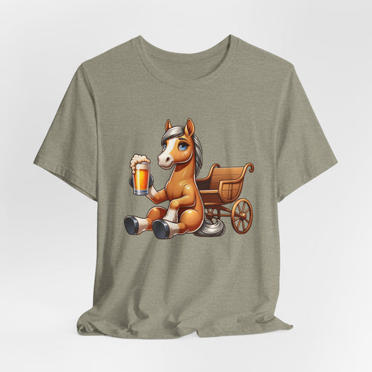 Horse with a Cart Drinking Beer Unisex Jersey Short Sleeve Tee