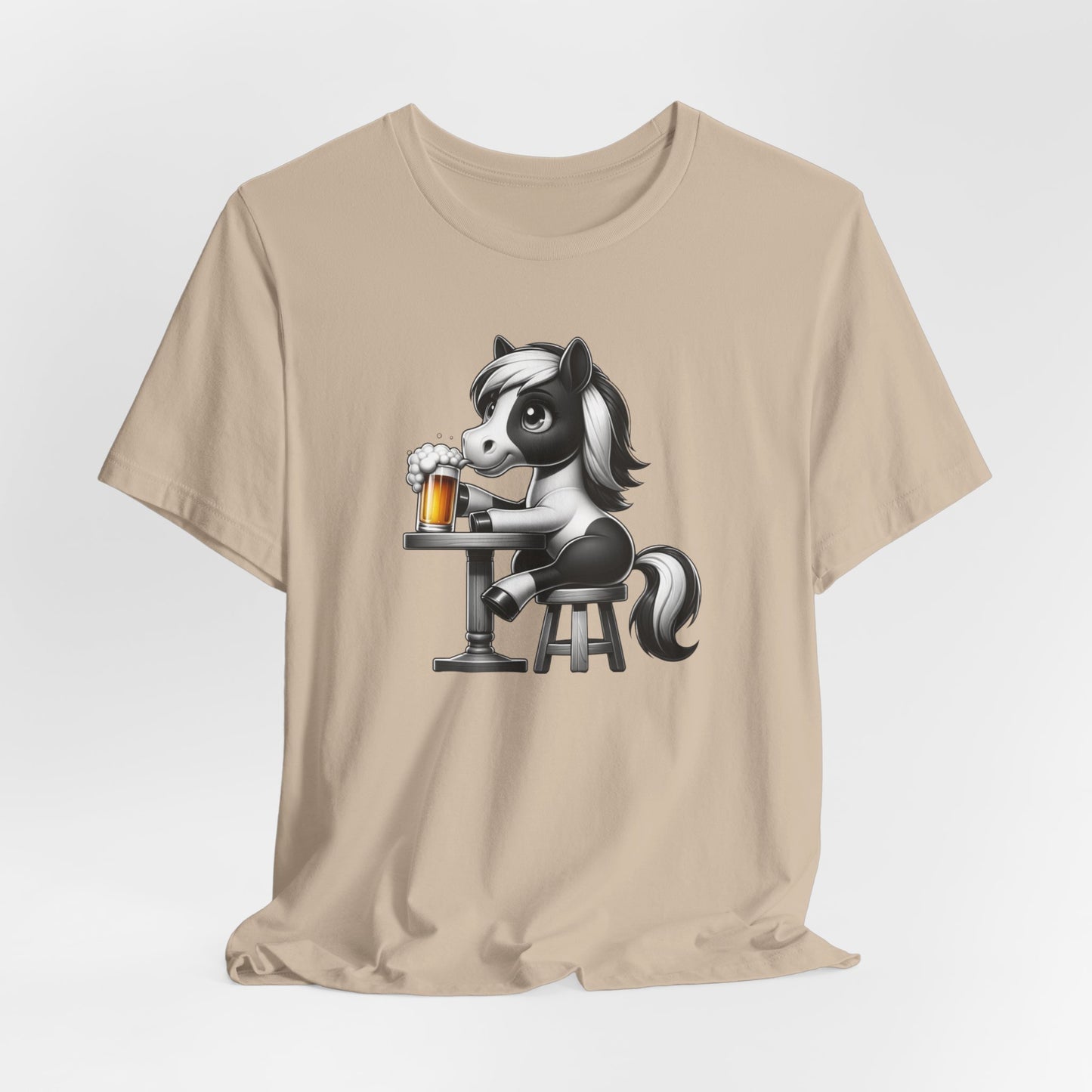 Horse Drinking Beer on Bar Stool Unisex Jersey Short Sleeve Tee