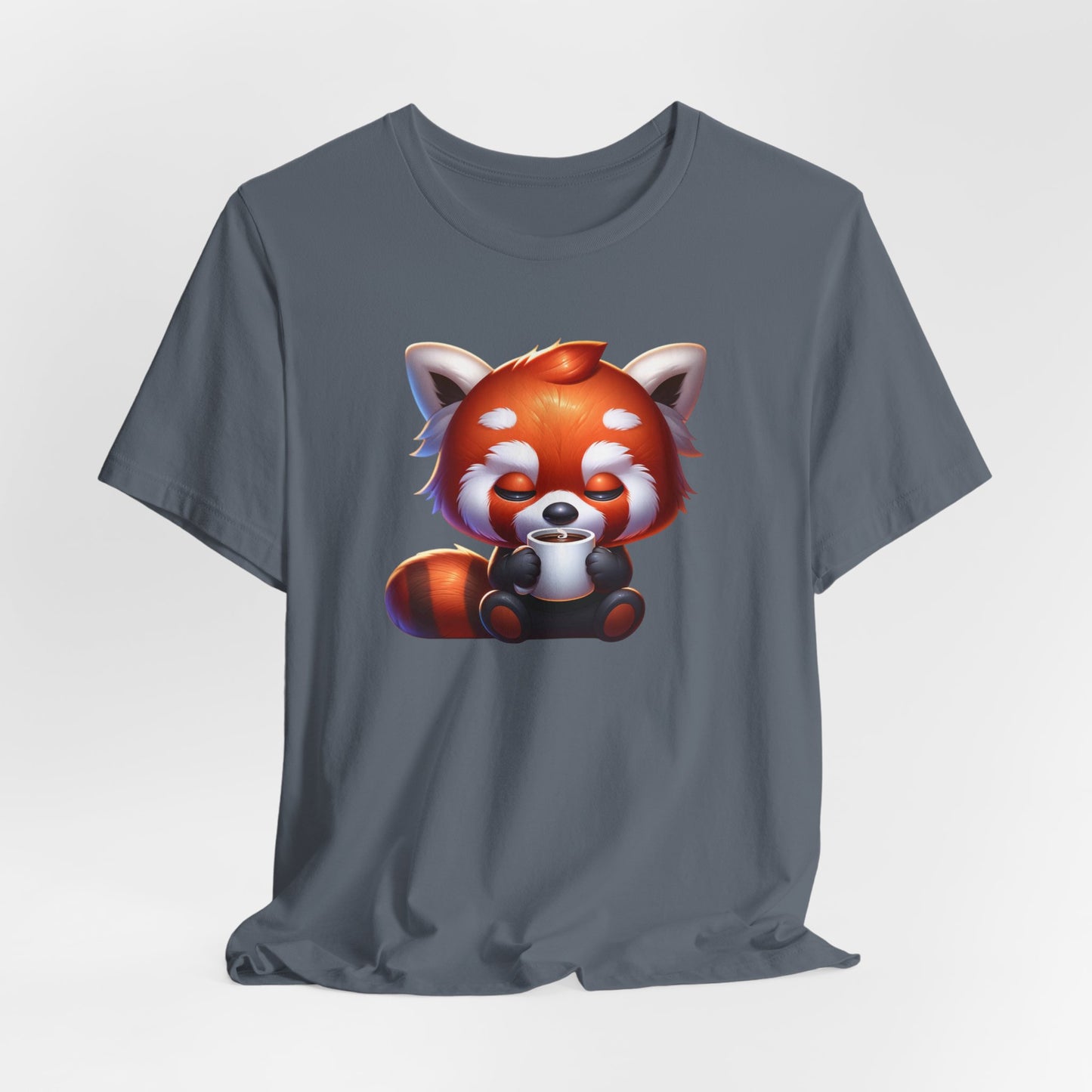 Sleepy Red Panda Drinking Coffee Unisex Jersey Short Sleeve Tee