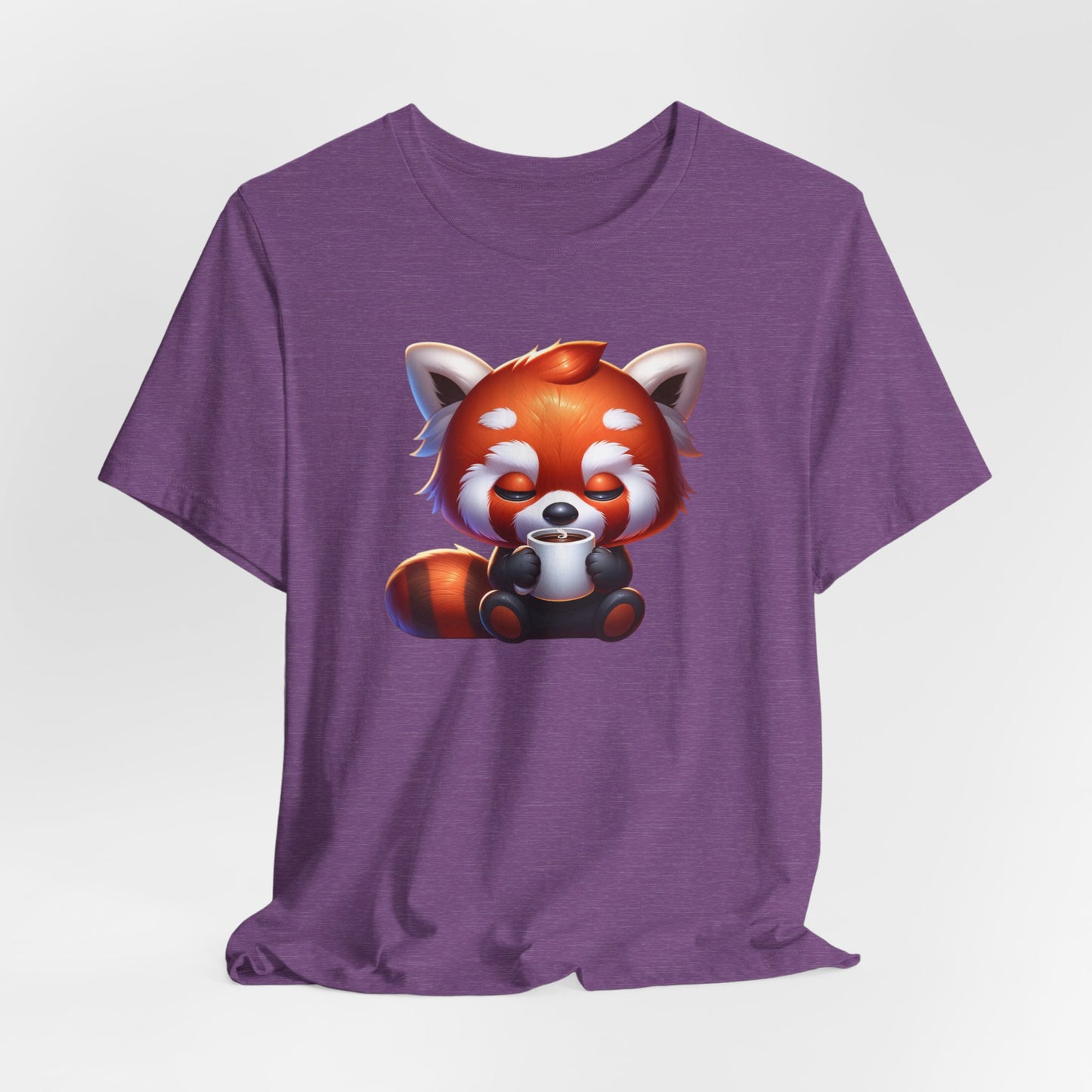 Sleepy Red Panda Drinking Coffee Unisex Jersey Short Sleeve Tee