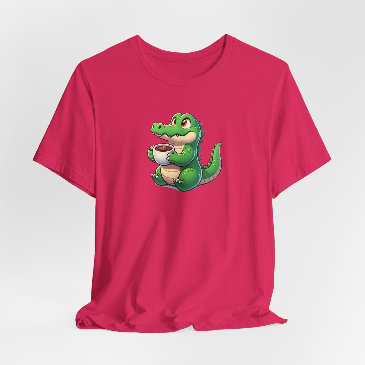 Alligator Drinking Coffee Unisex Jersey Short Sleeve Tee