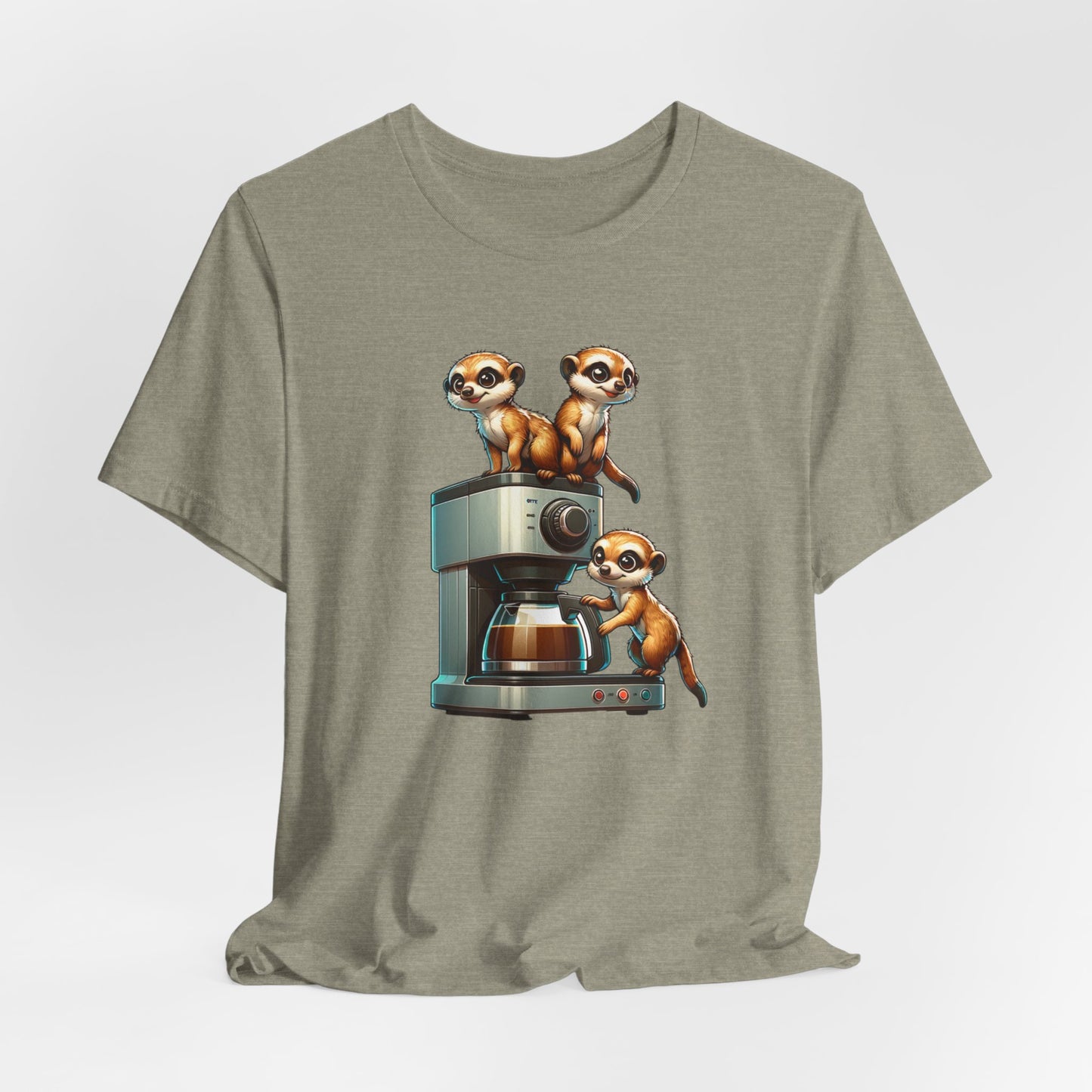 Meerkats Making a Pot of Coffee Unisex Jersey Short Sleeve Tee