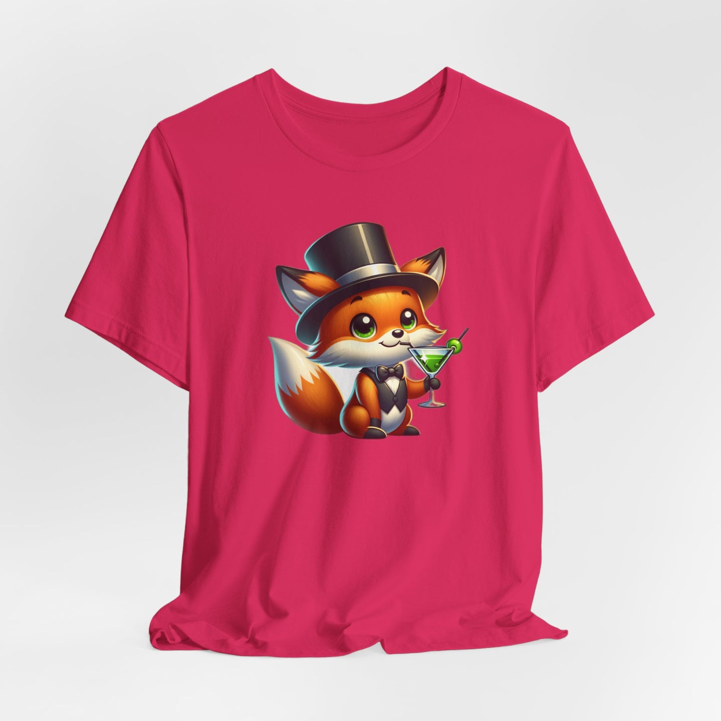 Red Fox Wearing a Top Hot Drinkng a Martini Unisex Jersey Short Sleeve Tee