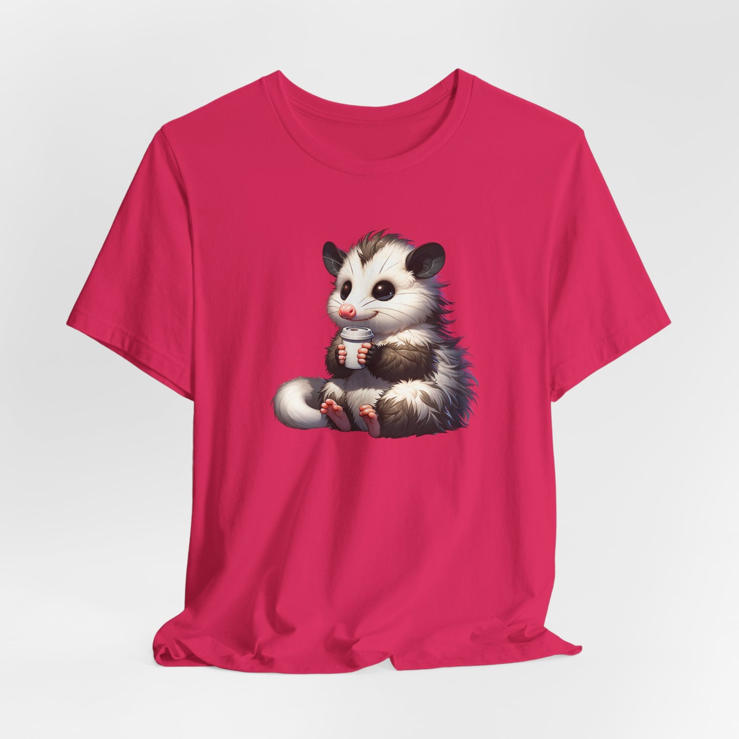 Opossum Drinking Coffee To Go Unisex Jersey Short Sleeve Tee