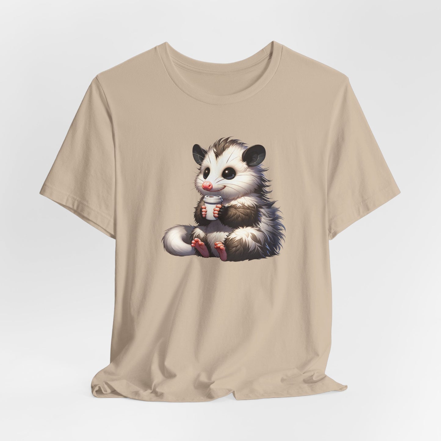 Opossum Drinking Coffee To Go Unisex Jersey Short Sleeve Tee