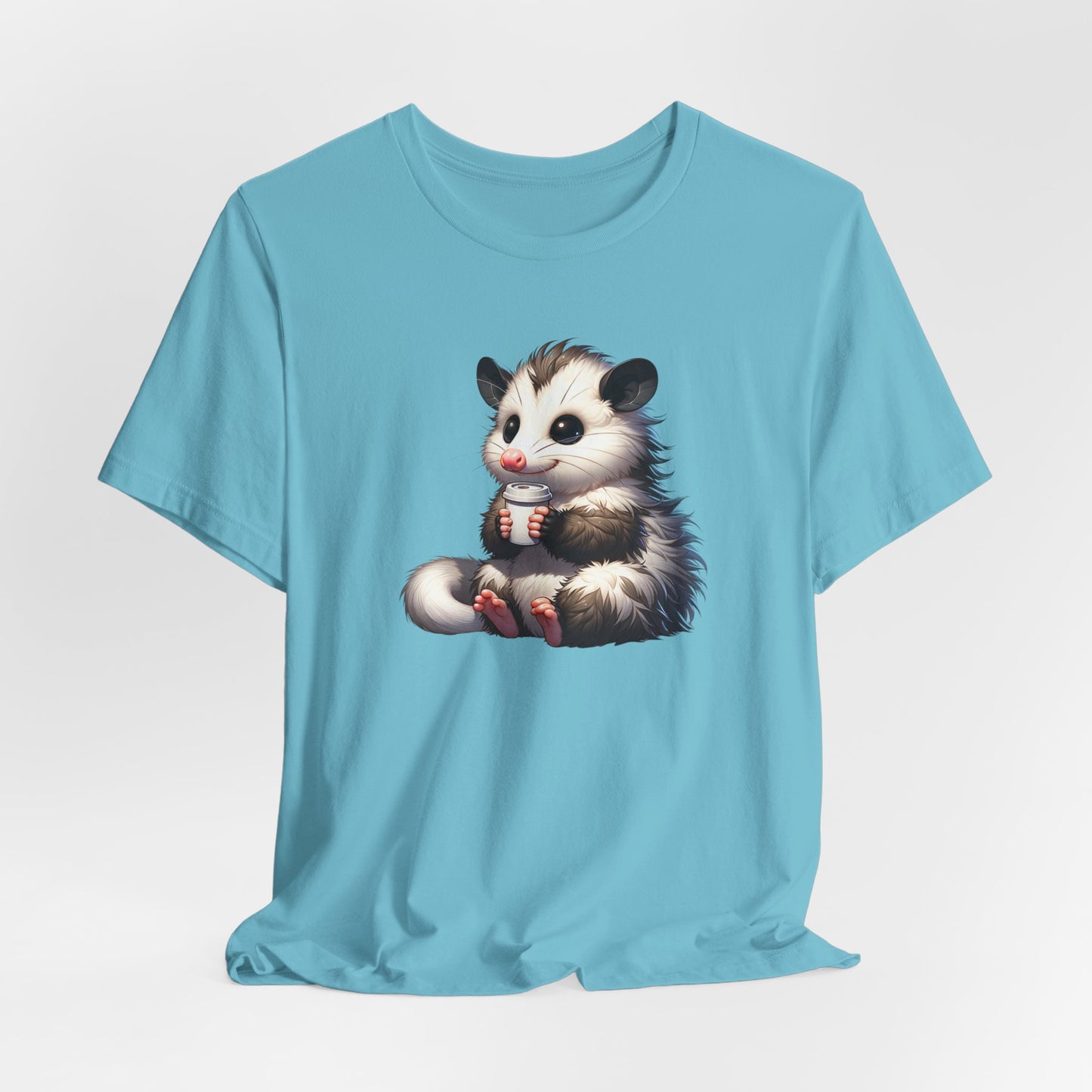 Opossum Drinking Coffee To Go Unisex Jersey Short Sleeve Tee