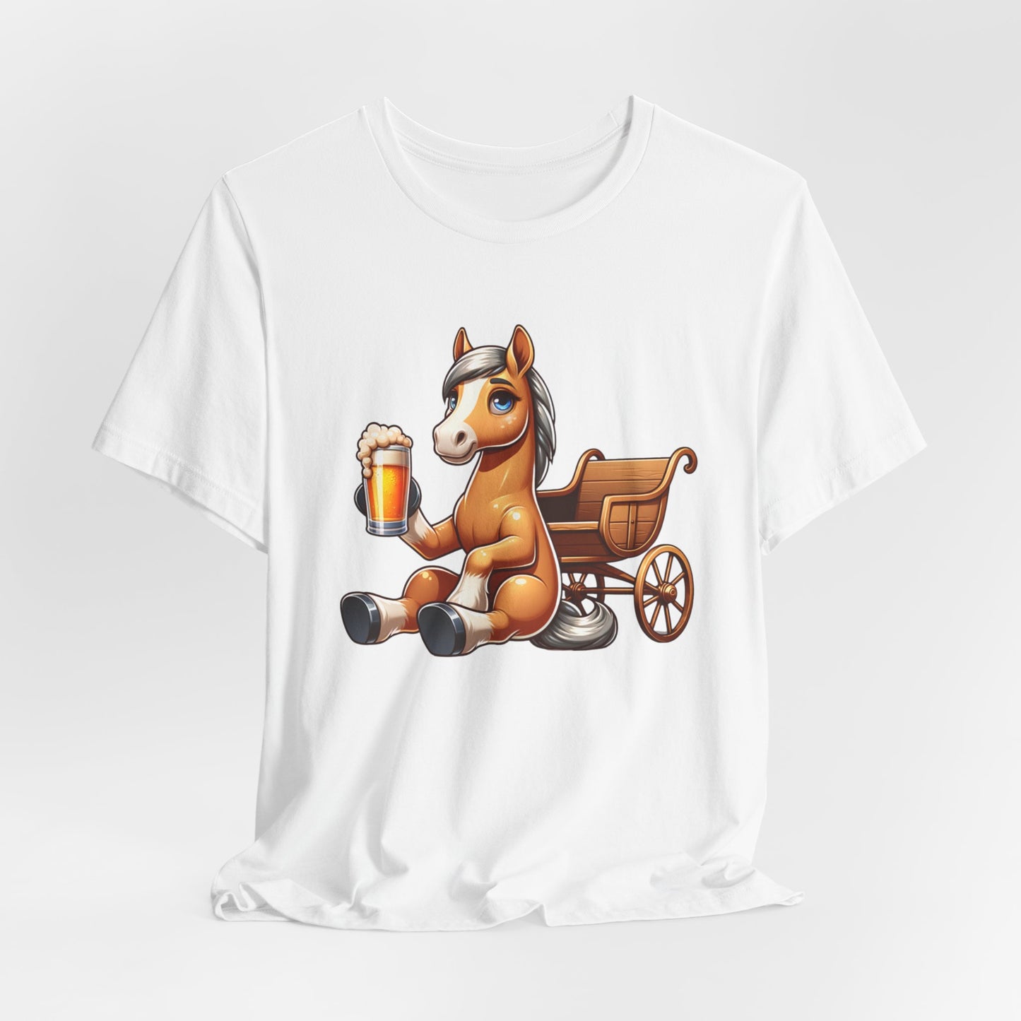 Horse with a Cart Drinking Beer Unisex Jersey Short Sleeve Tee