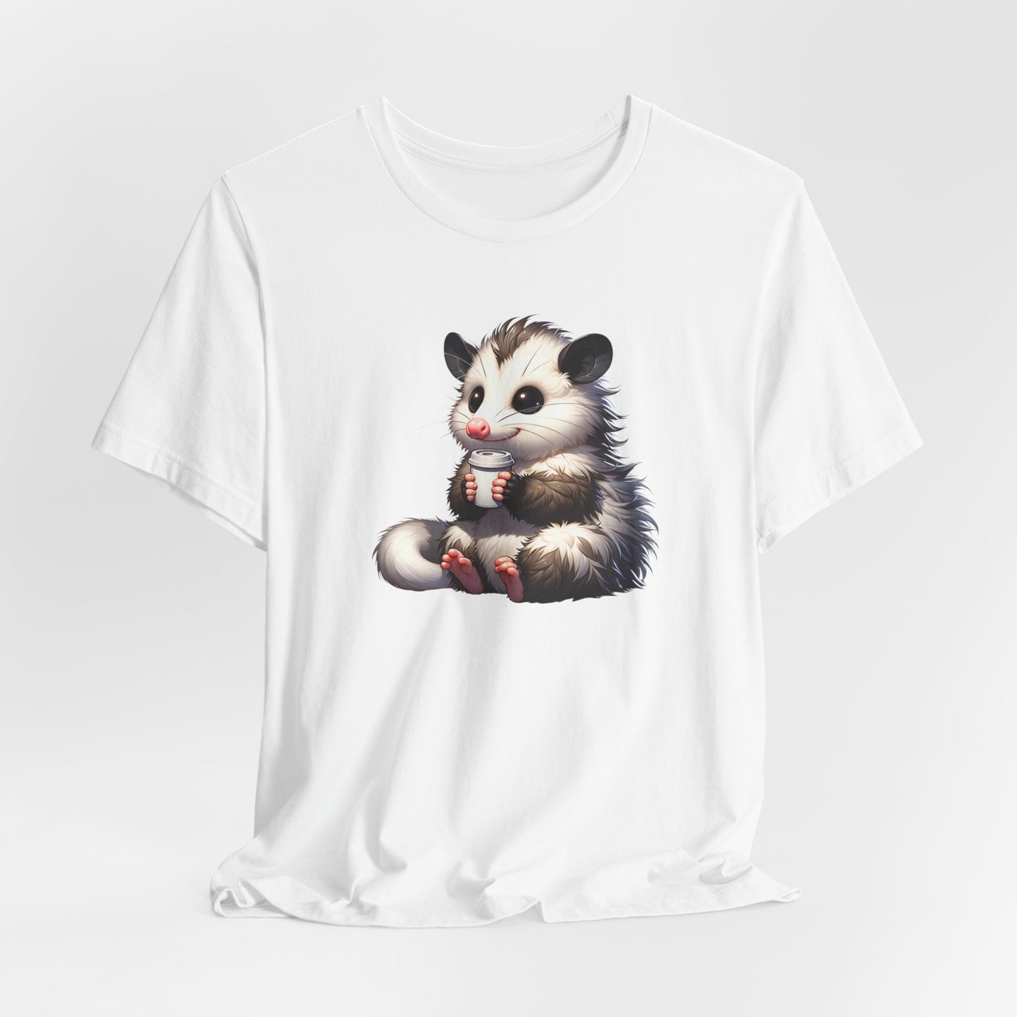 Opossum Drinking Coffee To Go Unisex Jersey Short Sleeve Tee