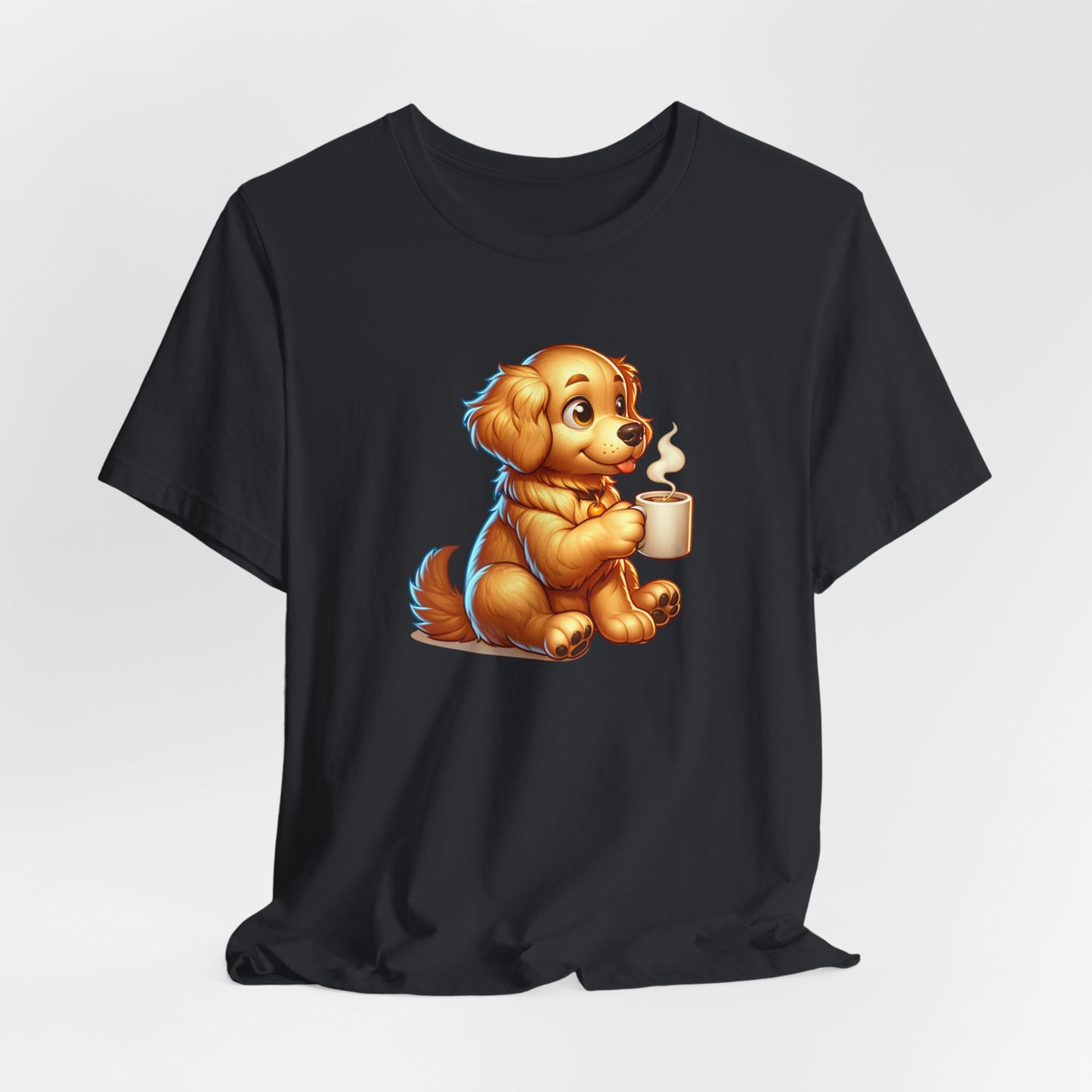 Golden Retriever Dog Drinking Coffee Unisex Jersey Short Sleeve Tee