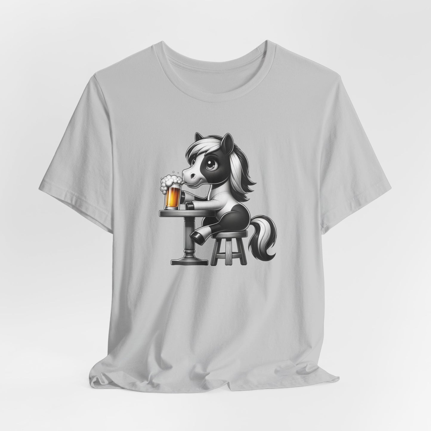 Horse Drinking Beer on Bar Stool Unisex Jersey Short Sleeve Tee