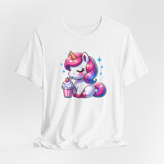 Unicorn Drinking a Milkshake Unisex Jersey Short Sleeve Tee