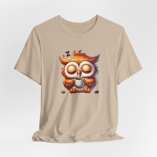 Owl Sleepy Drinking Coffee Unisex Jersey Short Sleeve Tee