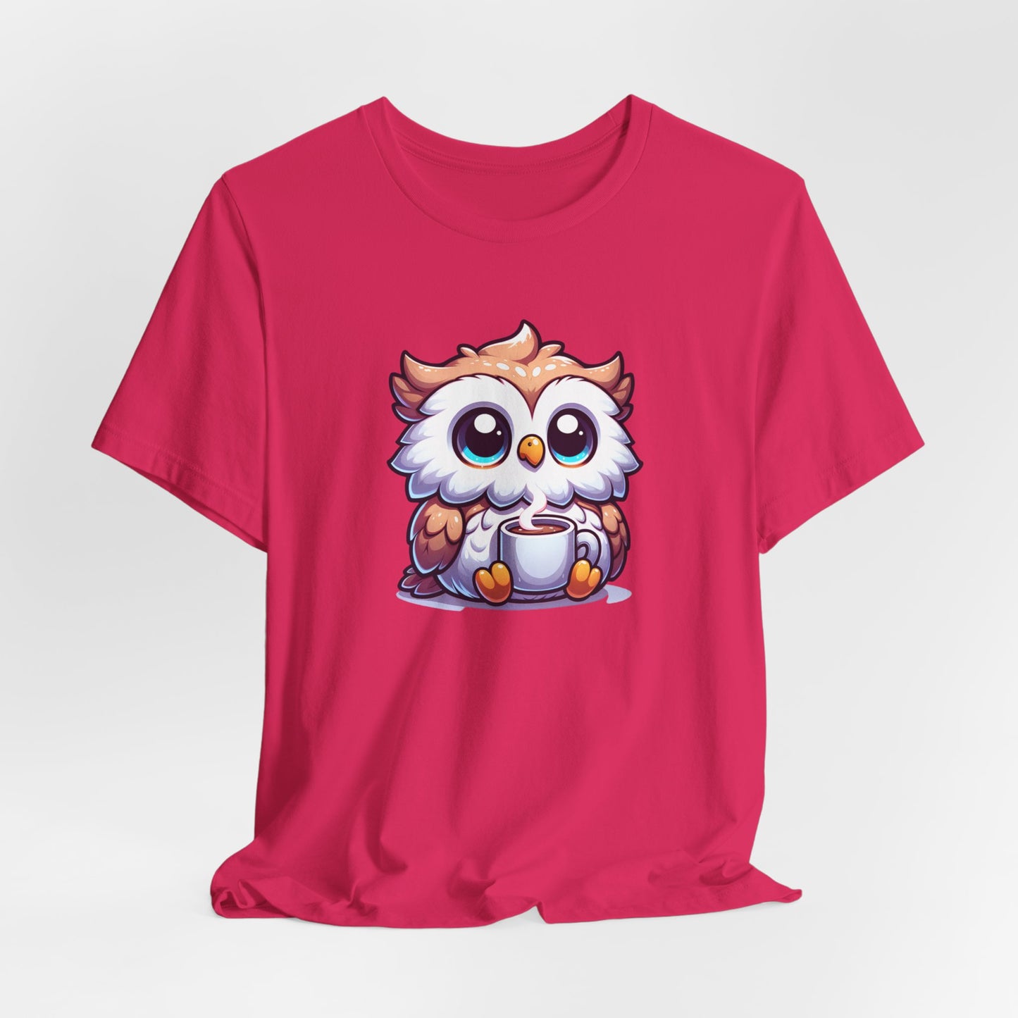 Owl Drinking Coffee Unisex Jersey Short Sleeve Tee