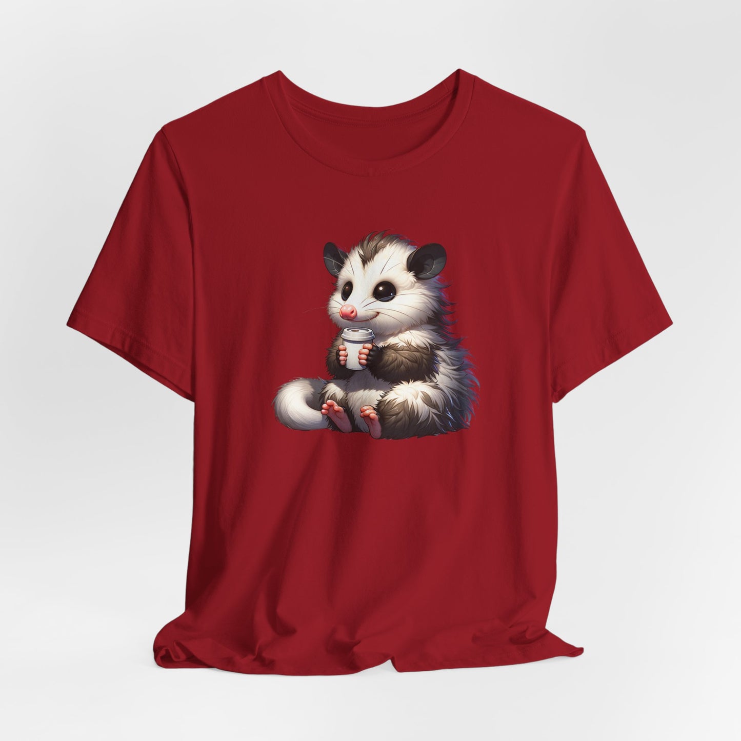 Opossum Drinking Coffee To Go Unisex Jersey Short Sleeve Tee