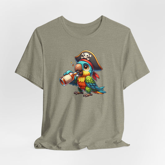 Pirate Parrot Drinking Rum Unisex Jersey Short Sleeve Tee