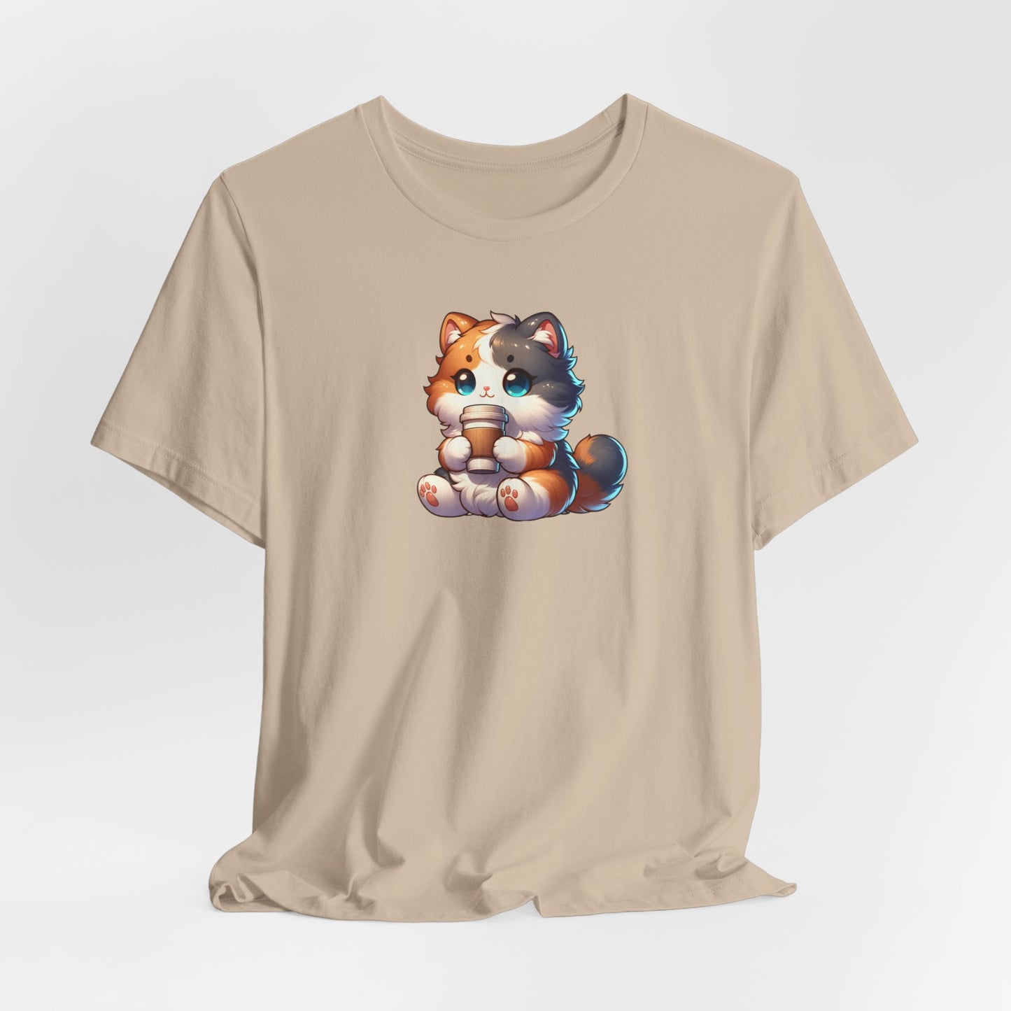 Calico Cat Drinking Coffee Unisex Jersey Short Sleeve Tee