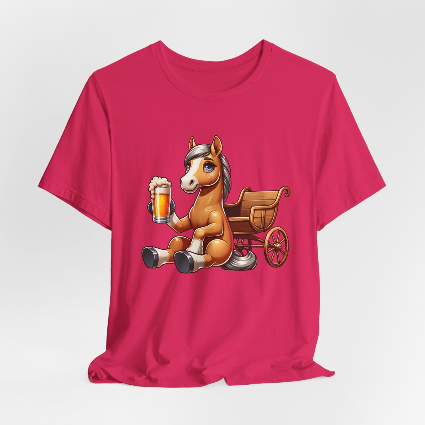 Horse with a Cart Drinking Beer Unisex Jersey Short Sleeve Tee