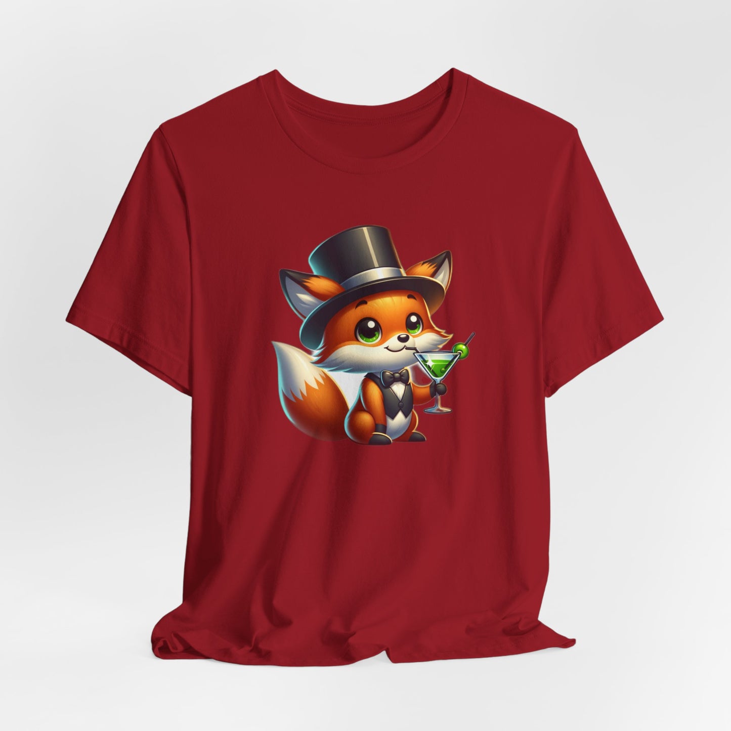 Red Fox Wearing a Top Hot Drinkng a Martini Unisex Jersey Short Sleeve Tee