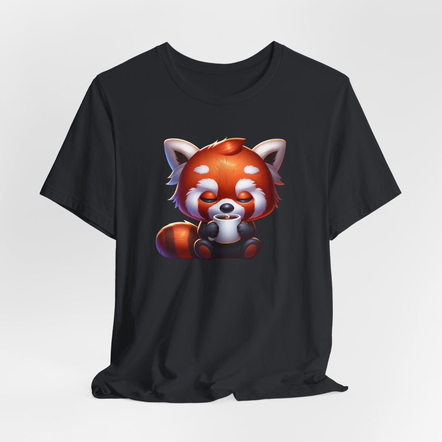 Sleepy Red Panda Drinking Coffee Unisex Jersey Short Sleeve Tee