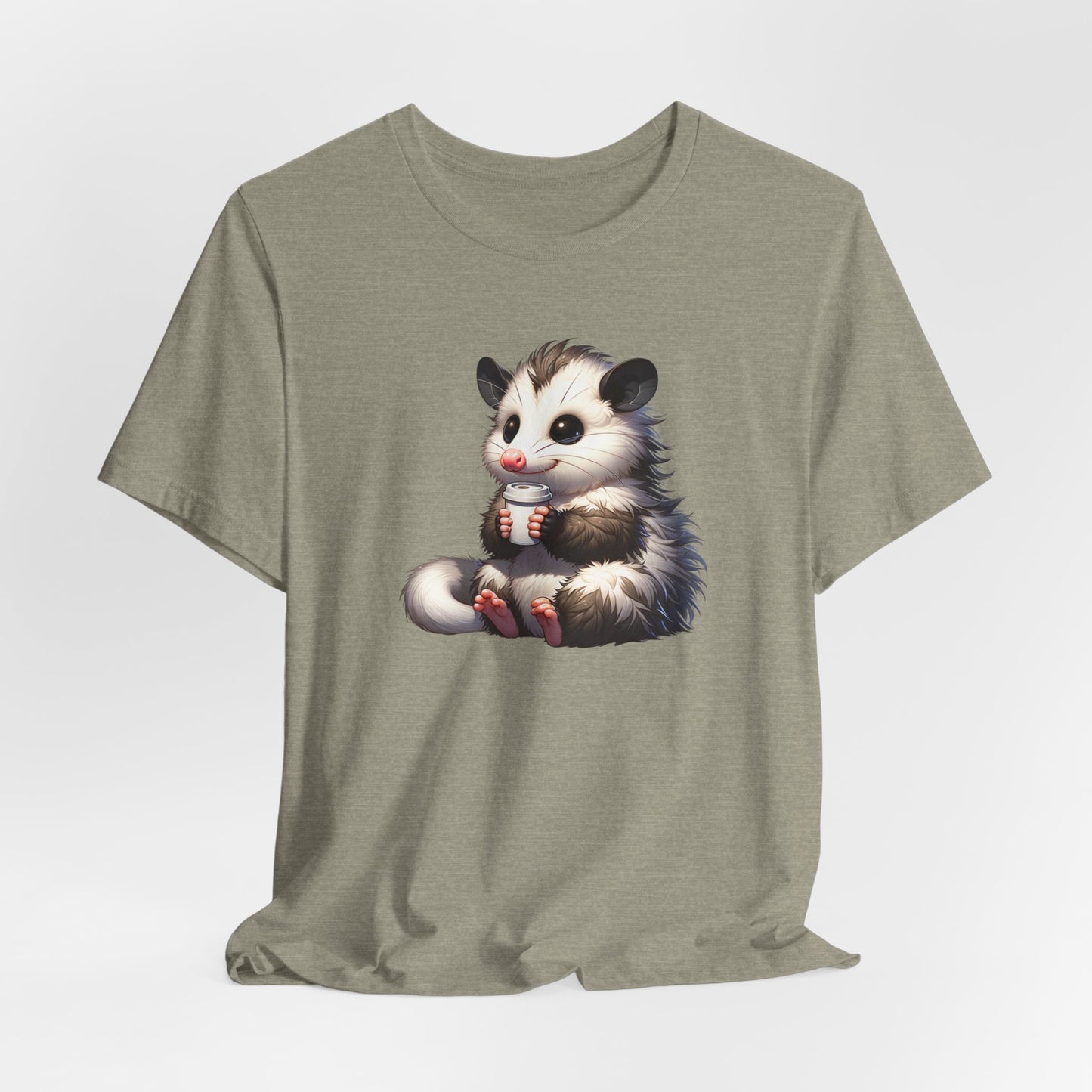 Opossum Drinking Coffee To Go Unisex Jersey Short Sleeve Tee