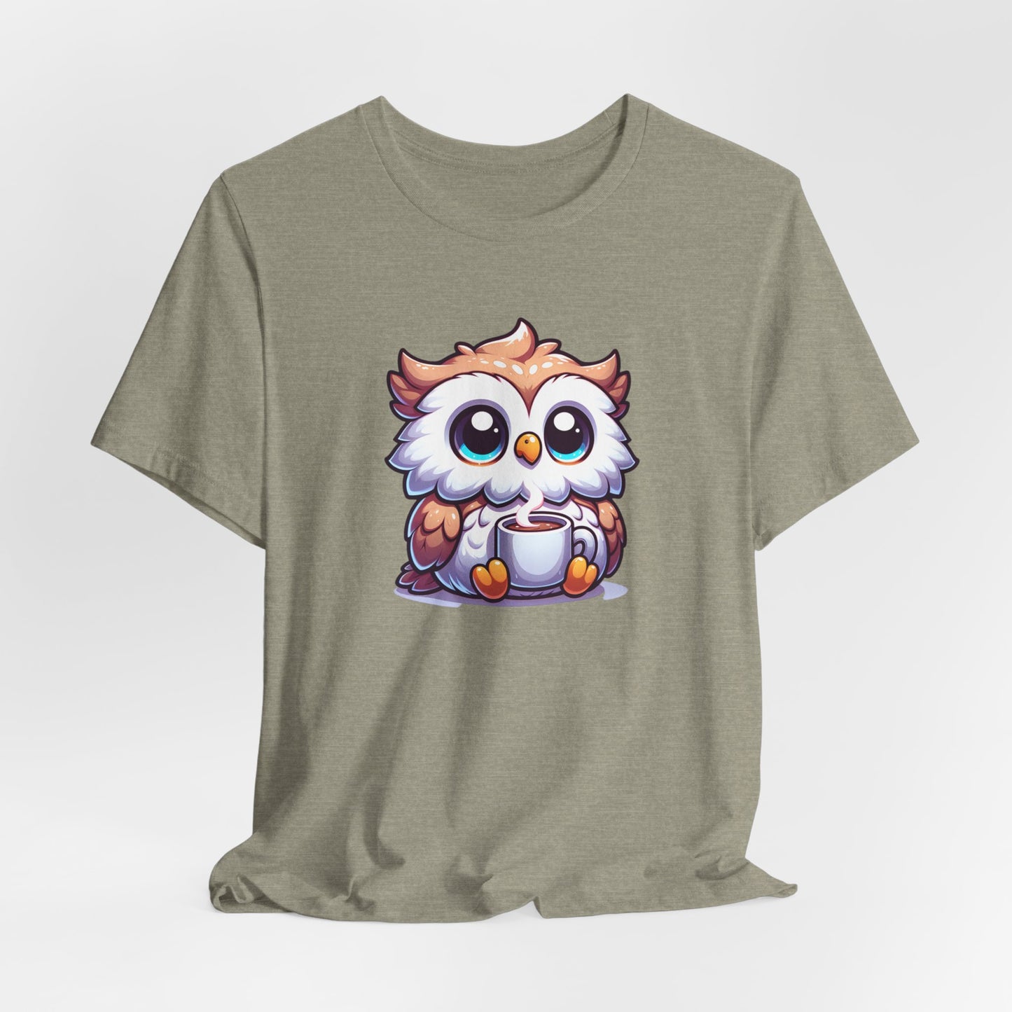 Owl Drinking Coffee Unisex Jersey Short Sleeve Tee