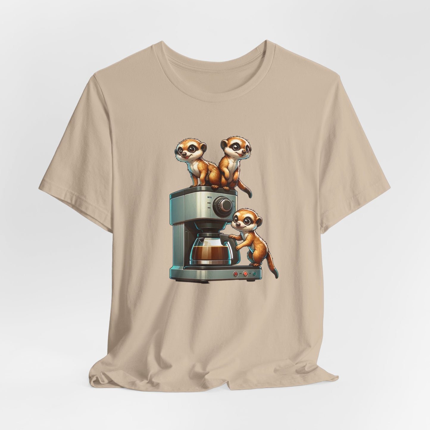 Meerkats Making a Pot of Coffee Unisex Jersey Short Sleeve Tee