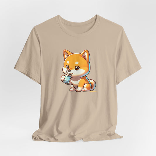 Shiba Inu Dog Drinking Coffee Unisex Jersey Short Sleeve Tee