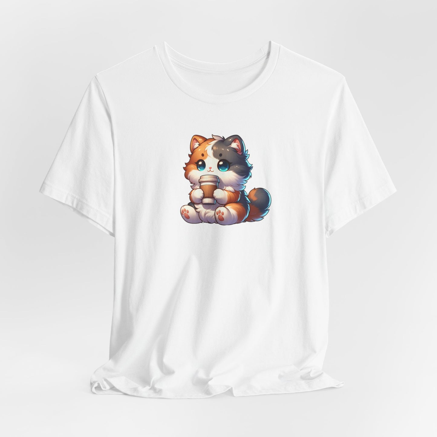 Calico Cat Drinking Coffee Unisex Jersey Short Sleeve Tee