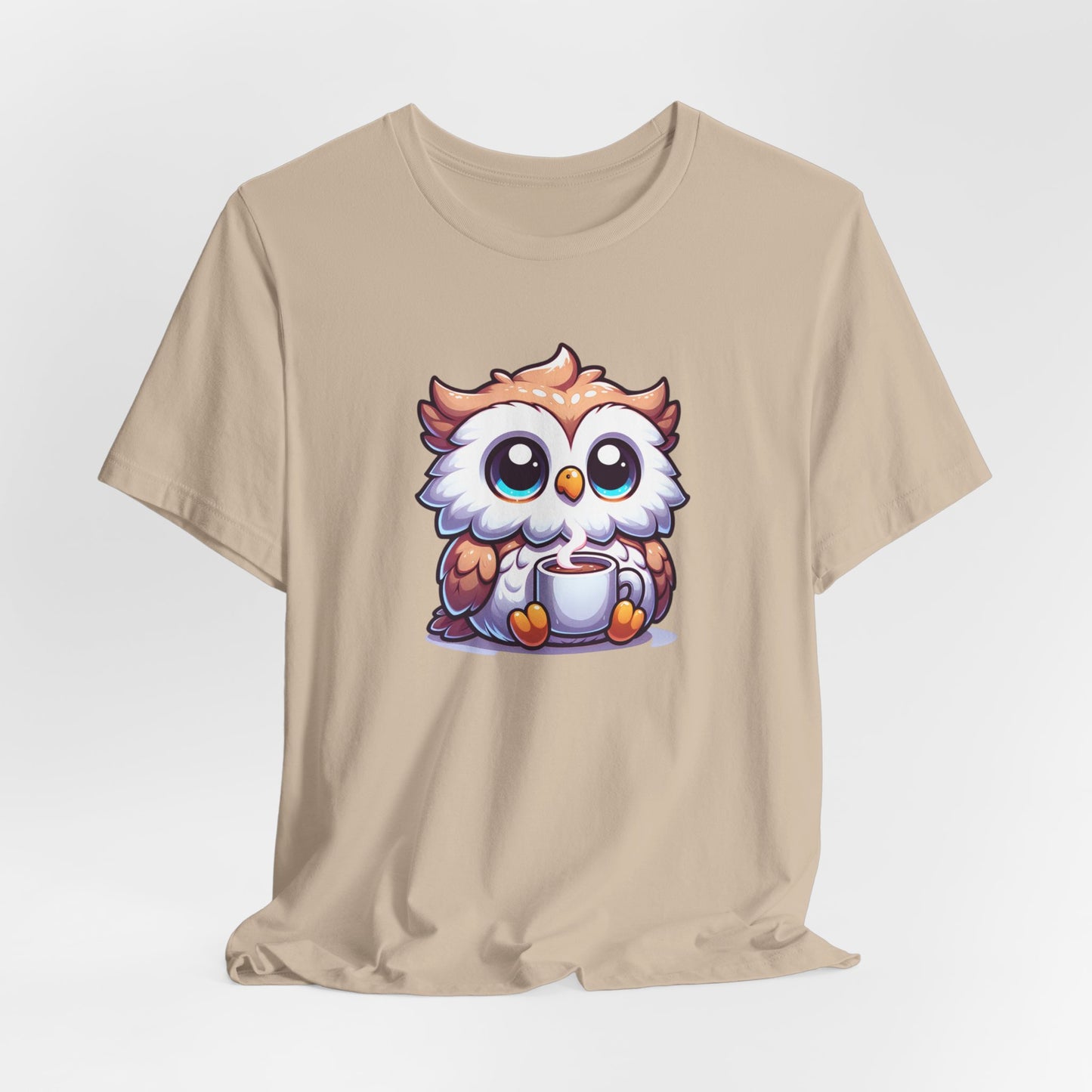 Owl Drinking Coffee Unisex Jersey Short Sleeve Tee