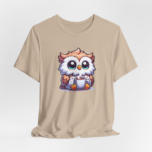 Owl Drinking Coffee Unisex Jersey Short Sleeve Tee