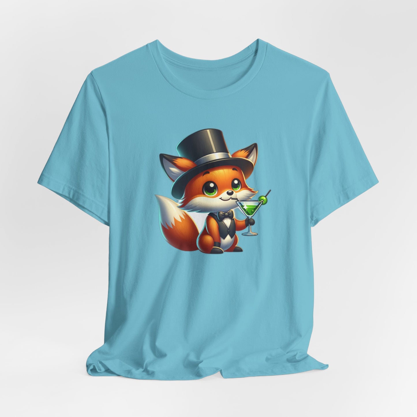 Red Fox Wearing a Top Hot Drinkng a Martini Unisex Jersey Short Sleeve Tee