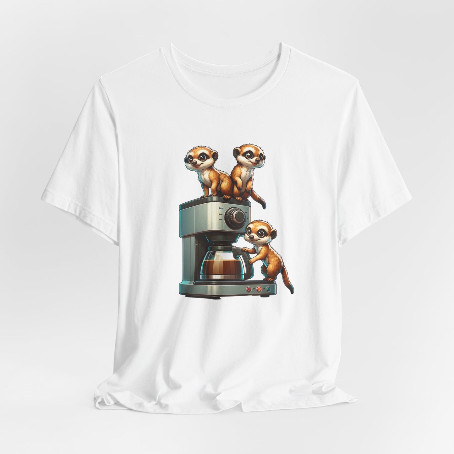 Meerkats Making a Pot of Coffee Unisex Jersey Short Sleeve Tee