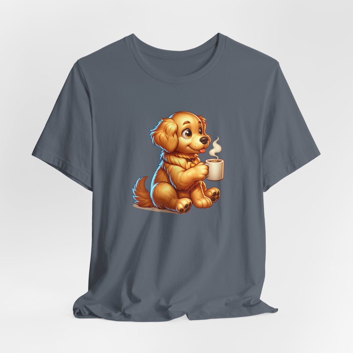 Golden Retriever Dog Drinking Coffee Unisex Jersey Short Sleeve Tee