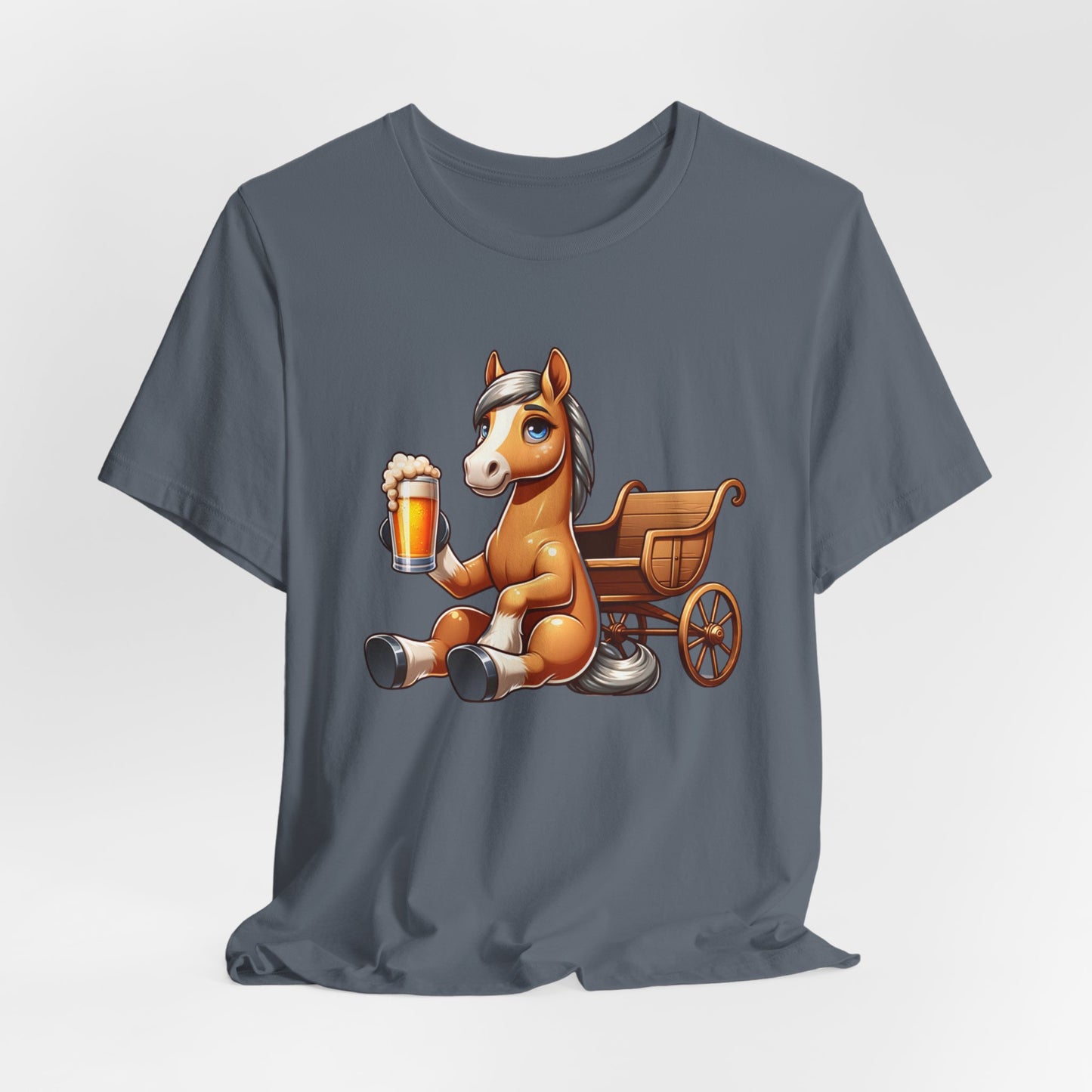 Horse with a Cart Drinking Beer Unisex Jersey Short Sleeve Tee