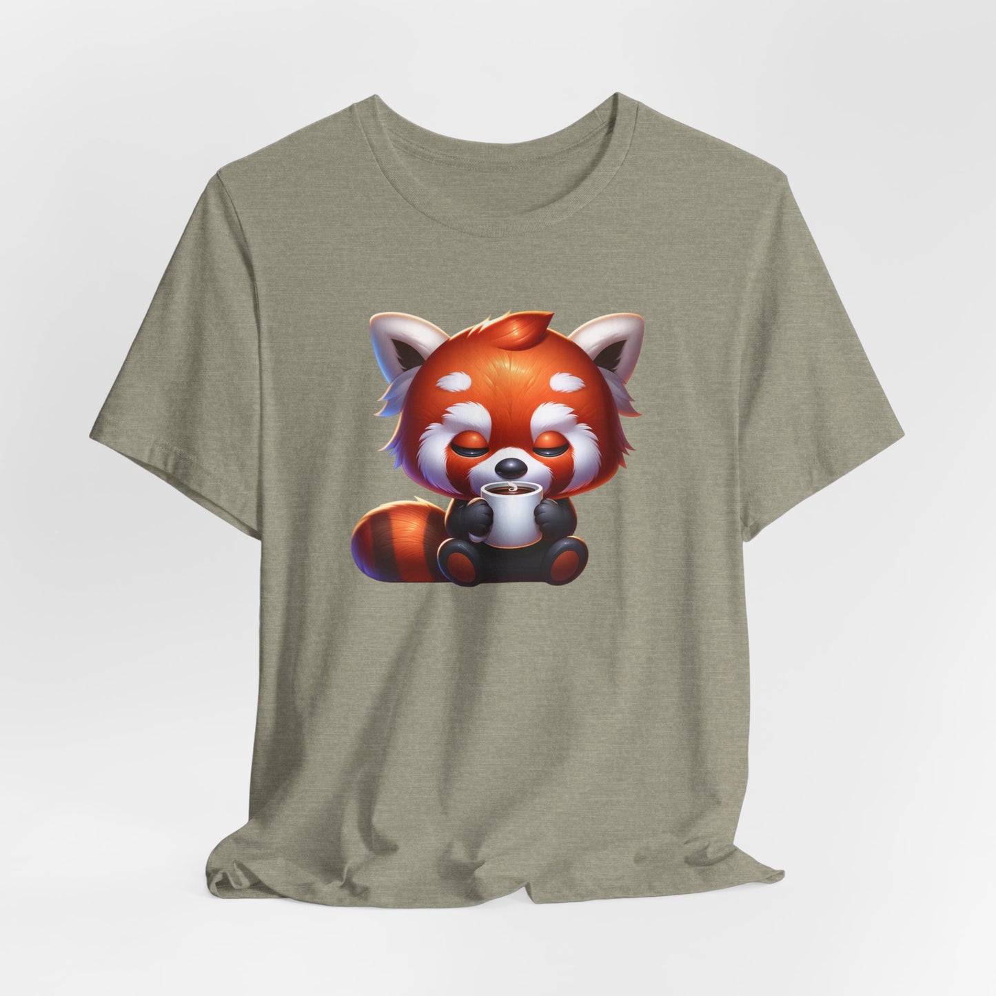 Sleepy Red Panda Drinking Coffee Unisex Jersey Short Sleeve Tee