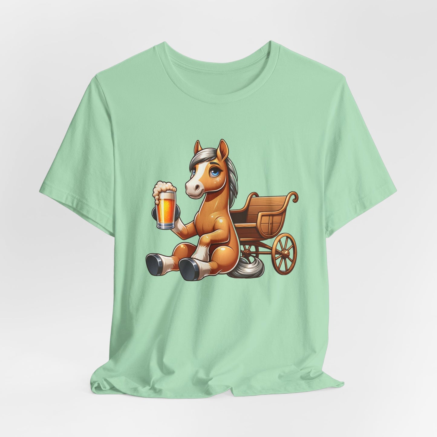 Horse with a Cart Drinking Beer Unisex Jersey Short Sleeve Tee