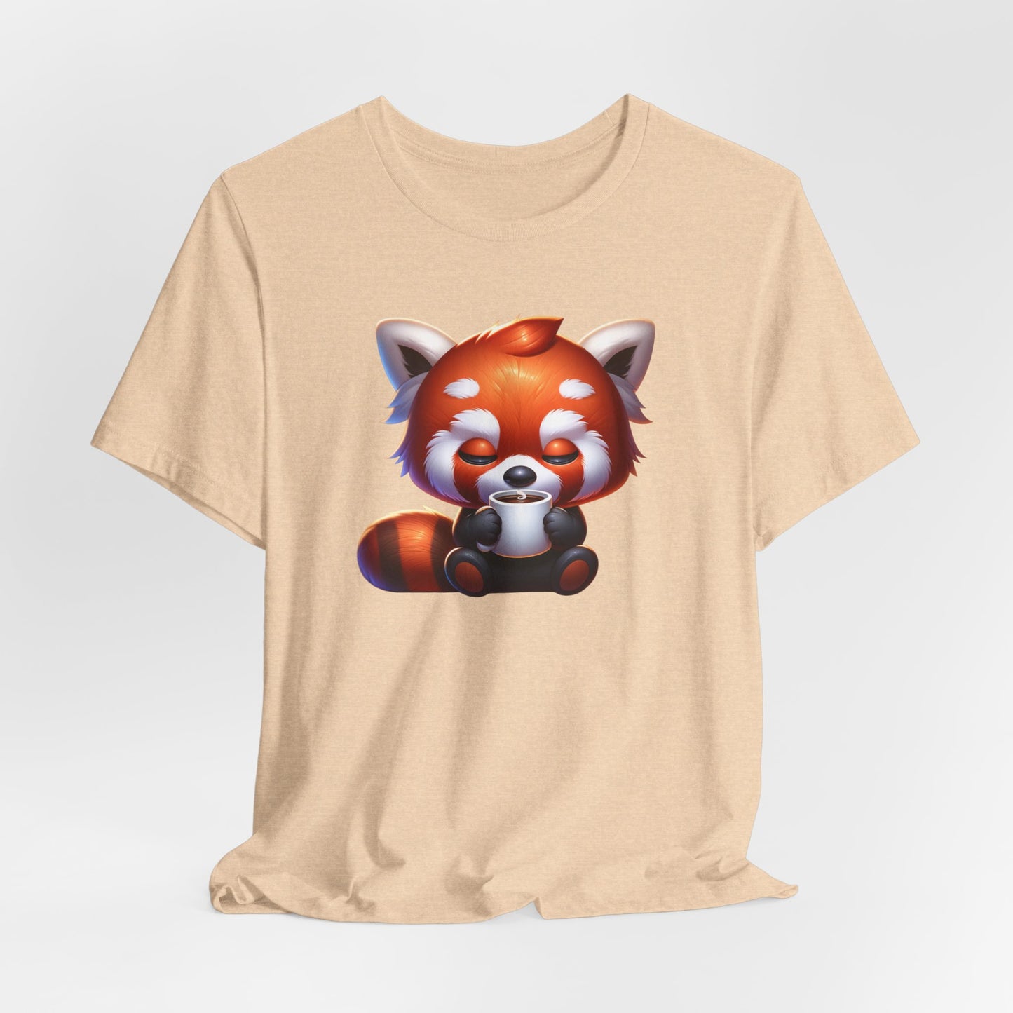 Sleepy Red Panda Drinking Coffee Unisex Jersey Short Sleeve Tee