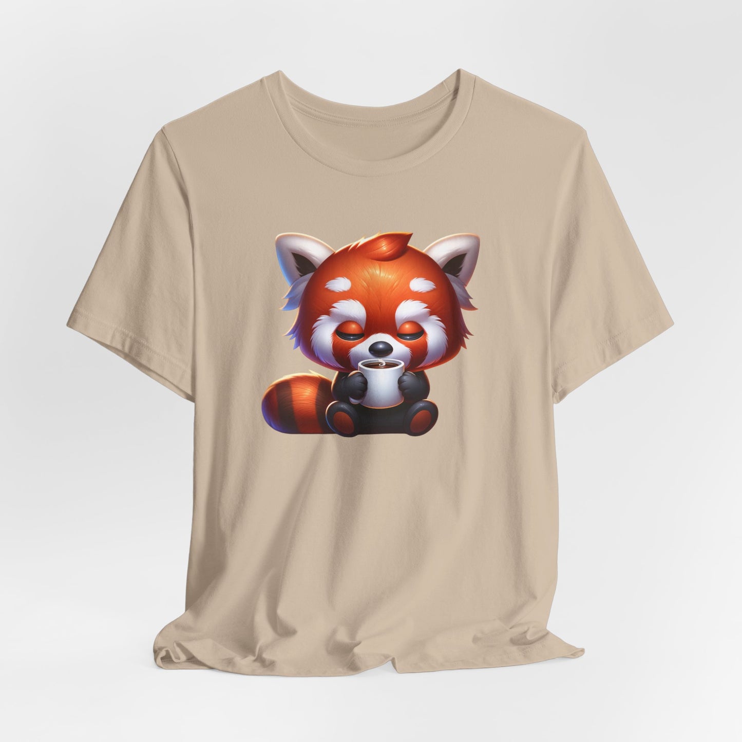 Sleepy Red Panda Drinking Coffee Unisex Jersey Short Sleeve Tee