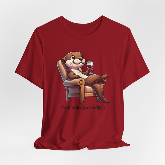 Otter Relaxing in a Chair Drinking Wine Unisex Jersey Short Sleeve Tee