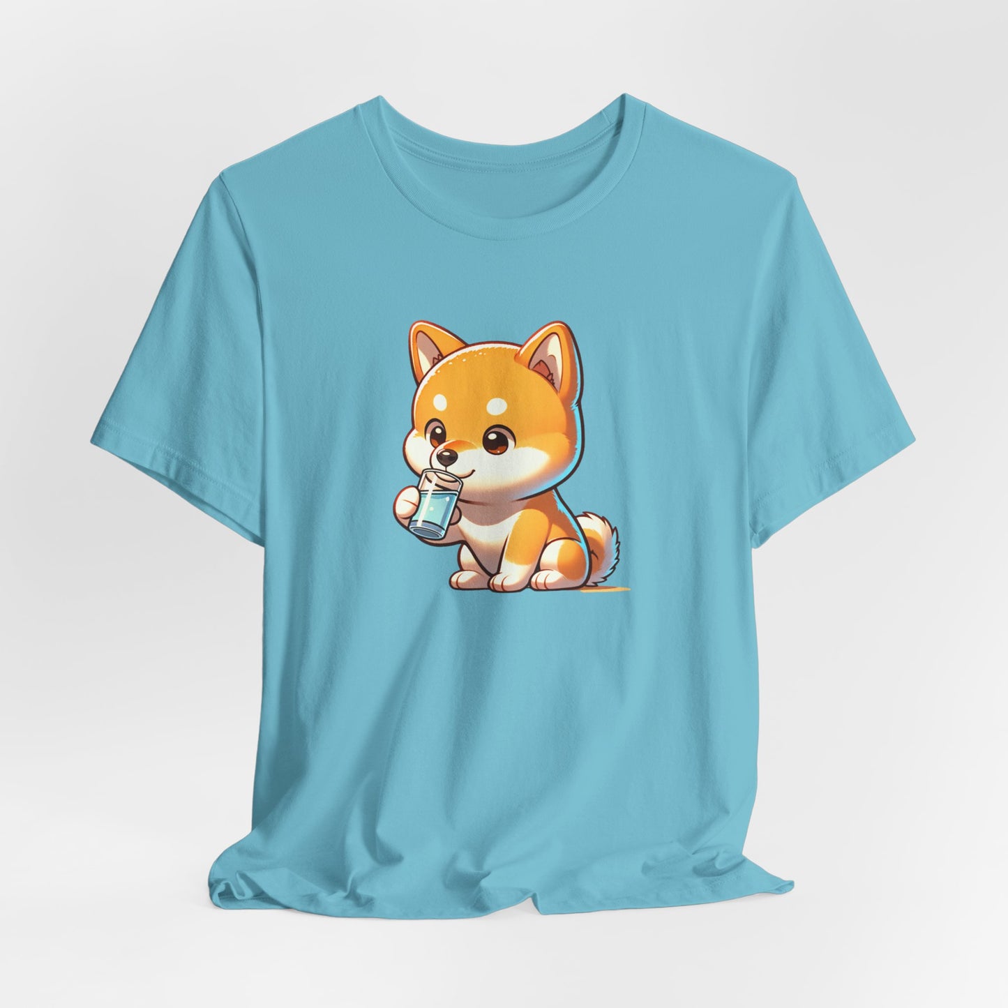 Shiba Inu Dog Drinking Coffee Unisex Jersey Short Sleeve Tee