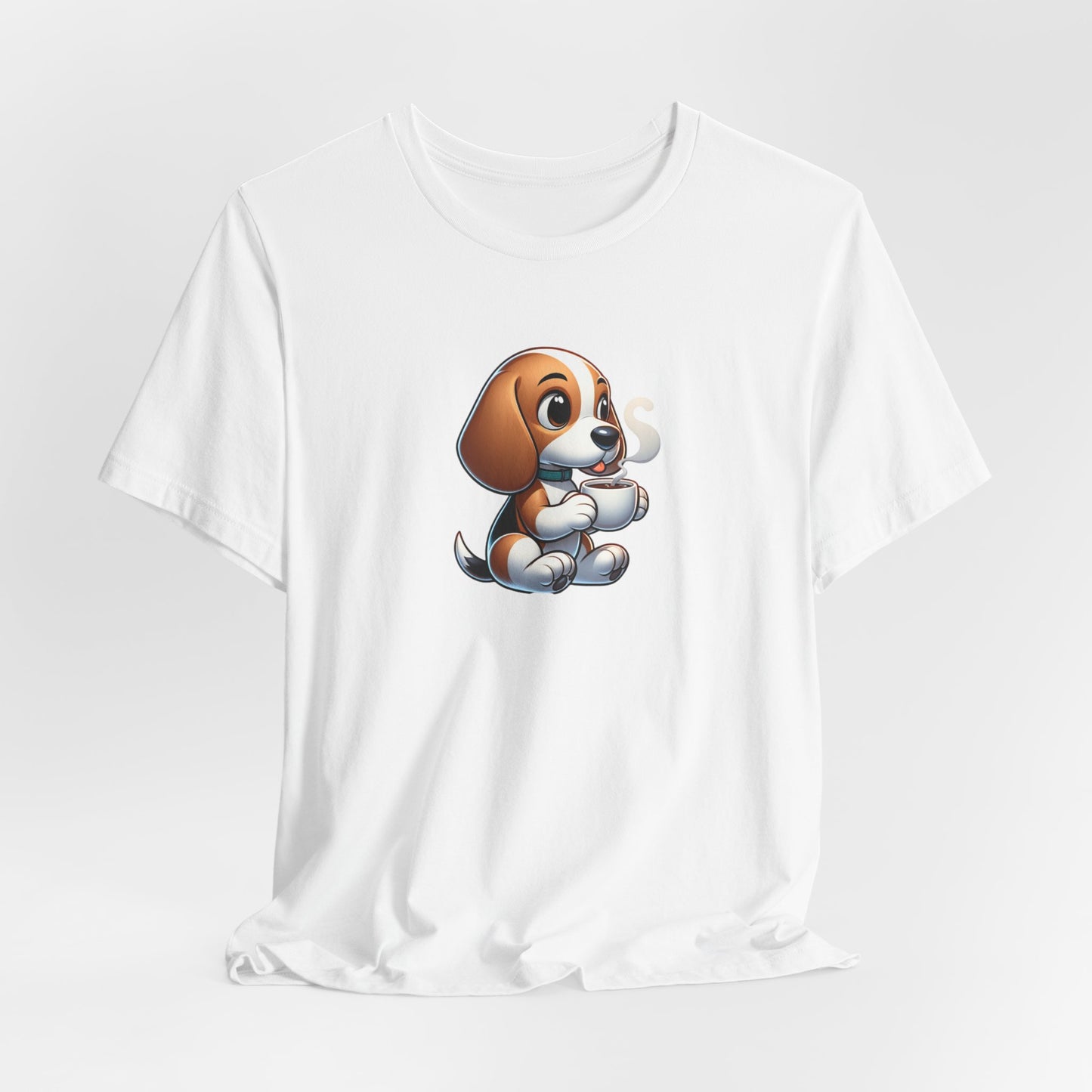 Beagle Dog Drinking Coffee Unisex Jersey Short Sleeve Tee