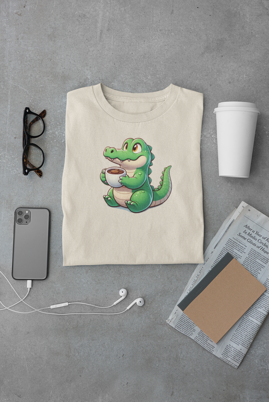 Alligator Drinking Coffee Unisex Jersey Short Sleeve Tee