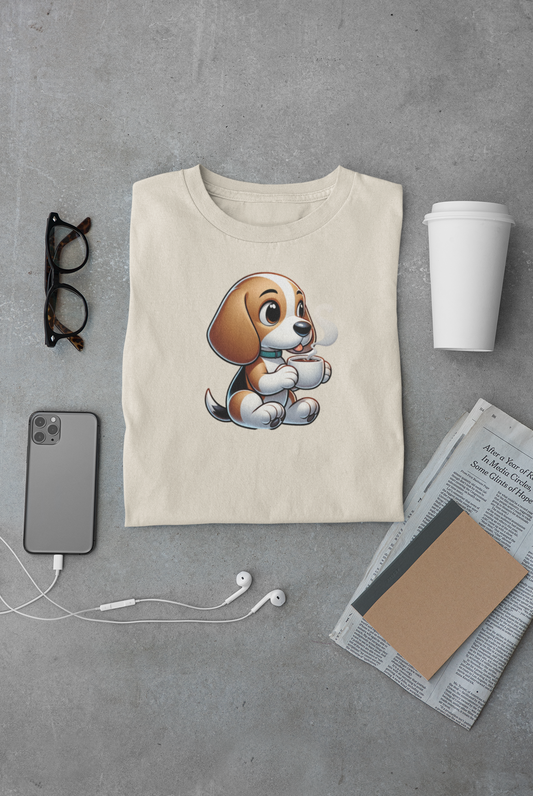 Beagle Dog Drinking Coffee Unisex Jersey Short Sleeve Tee