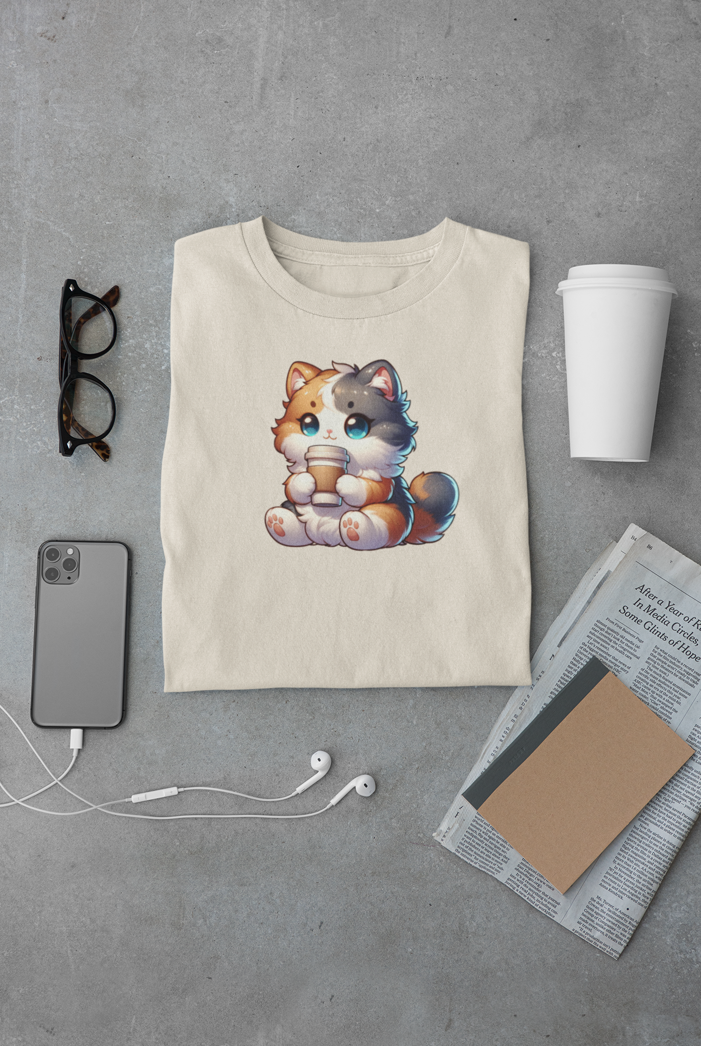 Calico Cat Drinking Coffee Unisex Jersey Short Sleeve Tee